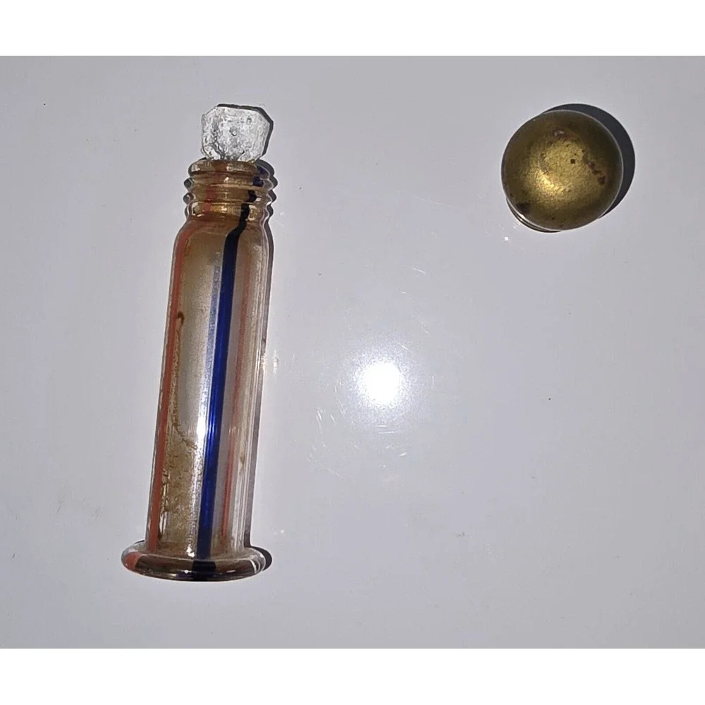 ANTIQUE HAND BLOWN SCENT BOTTLE BLUE & RED STRIPED GLASS GERMAN - Picture 4 of 5
